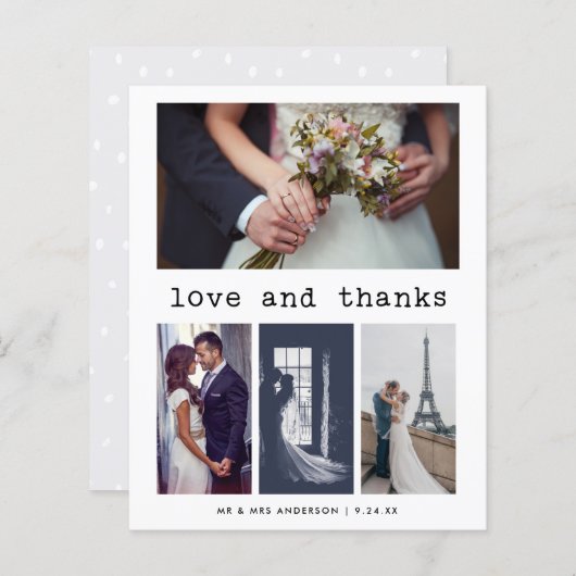 Tekstbudget schrijfmachine bruiloft 4 Foto bedankt (Voorkant / Achterkant)