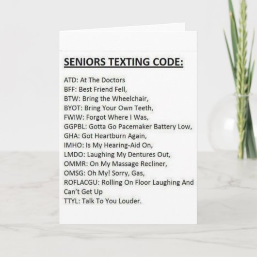 Tekstcode voor senioren kaart (Voorkant)