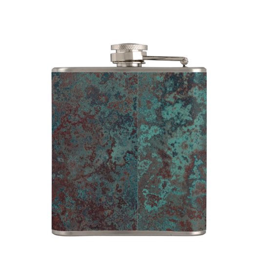 Tekstflesje van corrosie "Koper", vinylomwikkeld Heupfles (Achterkant)