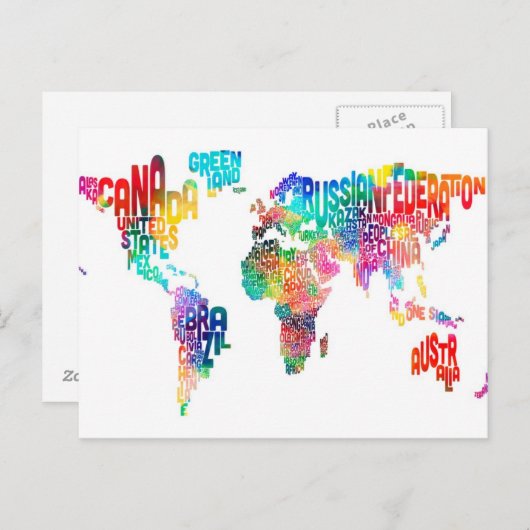 Tekstkaart van de wereld briefkaart (Voorkant / Achterkant)