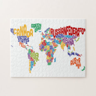 Tekstkaart van de wereld legpuzzel