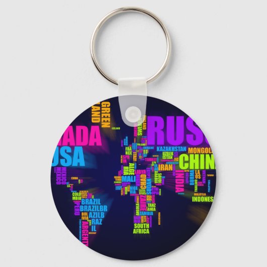 Tekstkaart van de wereld sleutelhanger (Voorkant)