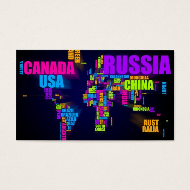 Tekstkaart van de wereld visitekaartje (Voorkant)