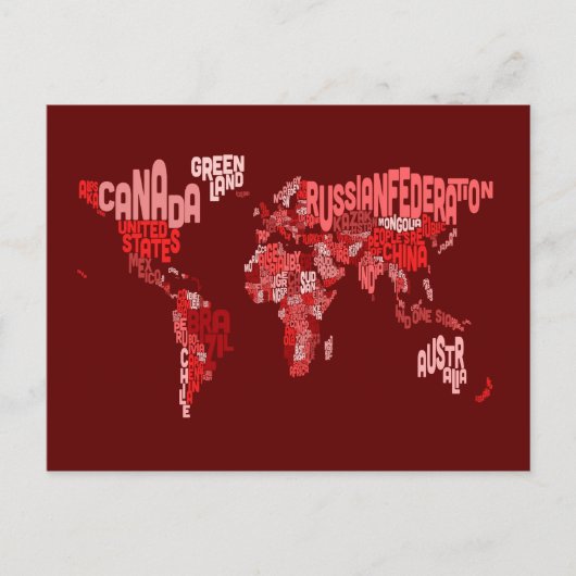 Tekstkaart van de Wereldkaart Briefkaart (Voorkant)