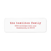 Tekstminimalistisch retouradres rode schrijfmachin etiket (Voorkant)