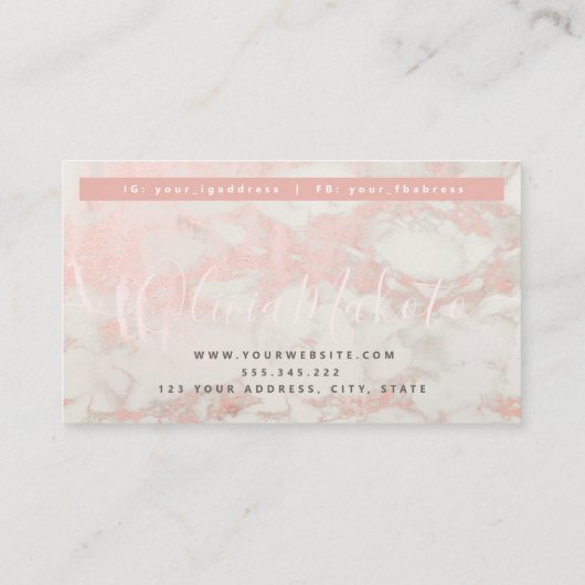Tekstontwerp van Elegant roze Roos Marble Visitekaartje (Achterkant)