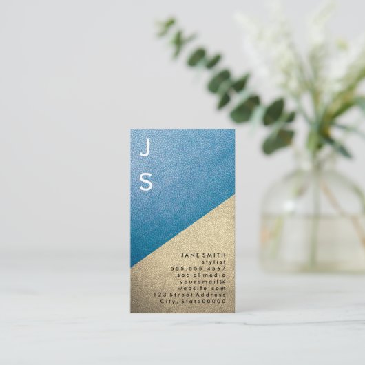 Tekstontwerp Verticaal lederen kleurenblok Visitekaartje (Staand voorkant)