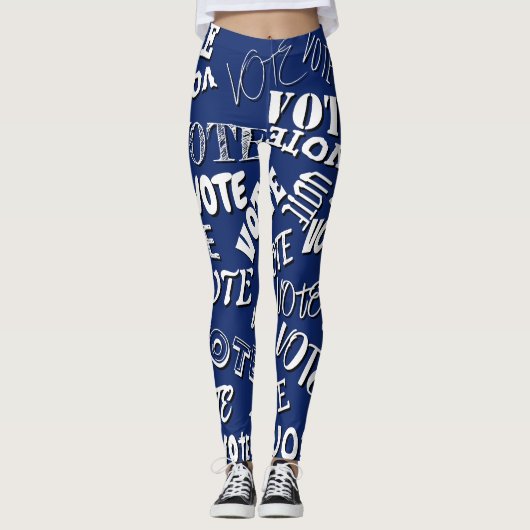 Tekstpatroon van stemming: wit blauw leggings (Voorkant)