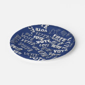 Tekstpatroon van stemming: wit blauw papieren bordje (Gekanteld)