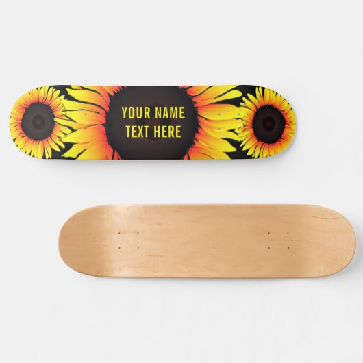 Tekstskateboard met persoonlijke naam met zonneblo persoonlijk skateboard (Horizontaal)
