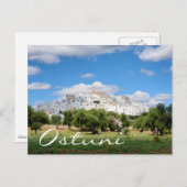 Teksttekst briefkaart witte stad Ostuni en olijfbo (Voorkant / Achterkant)