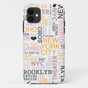Teksttypografische patroon van New York City iPhone 11 Hoesje