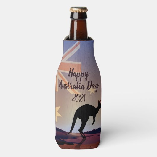 Tekstvlag Kangaroo Australia Day bewerken Flesjeskoeler (Fles Voorkant)