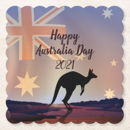 Tekstvlag Kangaroo Australia Day bewerken Kartonnen Onderzetters