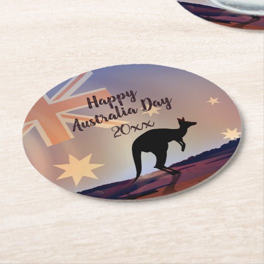 Tekstvlag Kangaroo Australia Day bewerken Ronde Kartonnen Onderzetter (Gebogen)