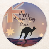 Tekstvlag Kangaroo Australia Day bewerken Ronde Kartonnen Onderzetter (Voorkant)