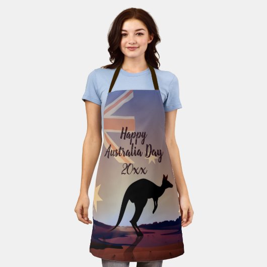 Tekstvlag Kangaroo Australia Day bewerken Schort (Gedragen)