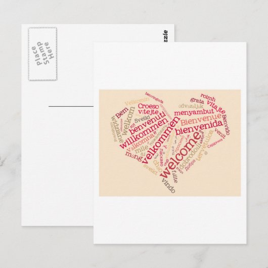 tekstwolk welkom hart briefkaart (Voorkant / Achterkant)