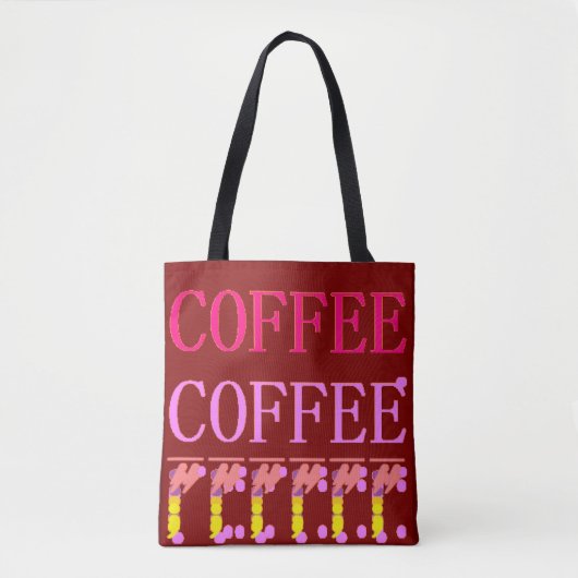 Tekstwoorden koffie patronen met rood bruine kleur tote bag (Voorkant)