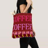 Tekstwoorden koffie patronen met rood bruine kleur tote bag (Dichtbij)