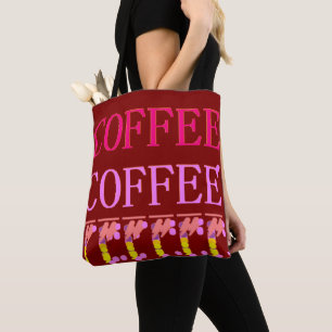Tekstwoorden koffie patronen met rood bruine kleur tote bag