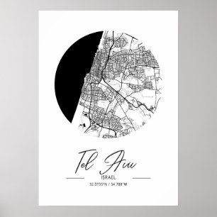 Tel Aviv - Israel Black Water City Map Poster