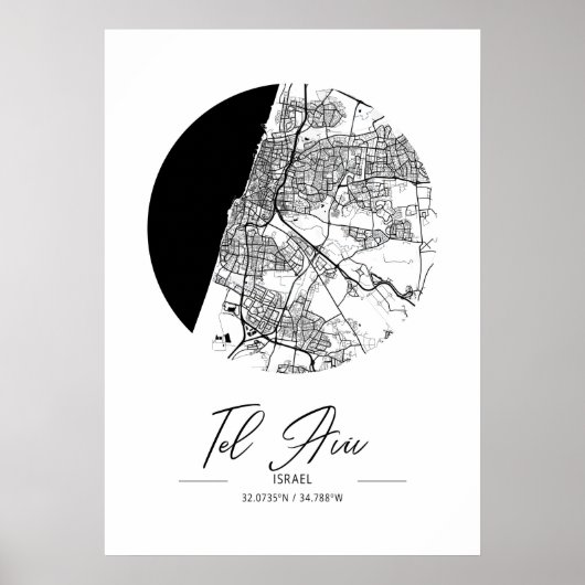 Tel Aviv - Israel Black Water City Map Poster (Voorkant)