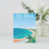 *~* Tel Aviv Israel Briefkaart Blue Cityscape Palm (Staand voorkant)