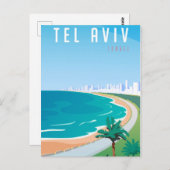 *~* Tel Aviv Israel Briefkaart Blue Cityscape Palm (Voorkant / Achterkant)