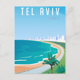 *~* Tel Aviv Israel Briefkaart Blue Cityscape Palm