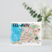 Tel Aviv Israel Illustrated Map met Wegen Briefkaart (Staand voorkant)