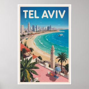 Tel Aviv Israël Illustratie Reis Kunst Vintage Poster