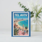 Tel Aviv Israel Illustration Travel Art Vintage Briefkaart (Staand voorkant)