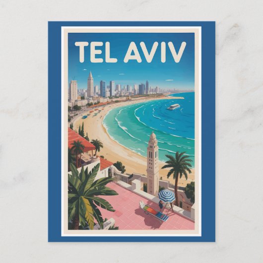 Tel Aviv Israel Illustration Travel Art Vintage Briefkaart (Voorkant)