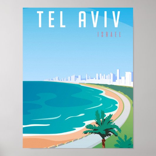 *~* Tel Aviv Israel Poster Blue Cityscape Palm (Voorkant)