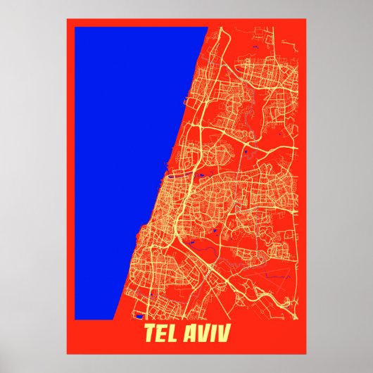 Tel Aviv - Israel Retro City Map Poster (Voorkant)