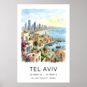 Tel Aviv Silhouette Kunstprint - Haven, Turquoise Poster