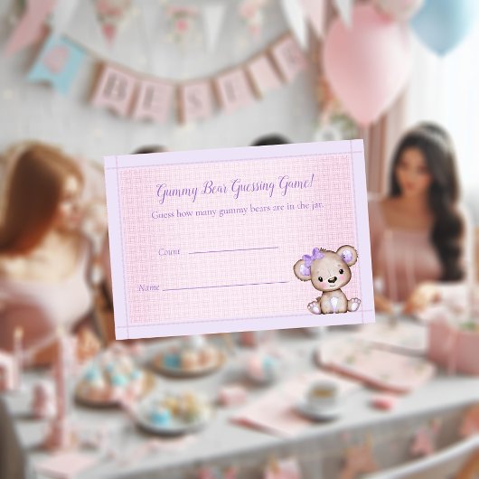Tel de Beren Baby shower Leuk Paarse Beer spel Informatiekaartje