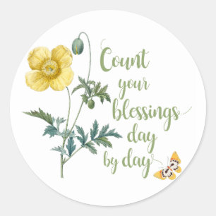 Tel je zegeningen - gele papaver ronde sticker