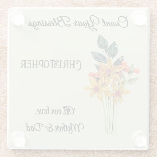 Tel je zegeningen, gewatteerde bloemen | vriendsch glazen onderzetter (Achterkant)