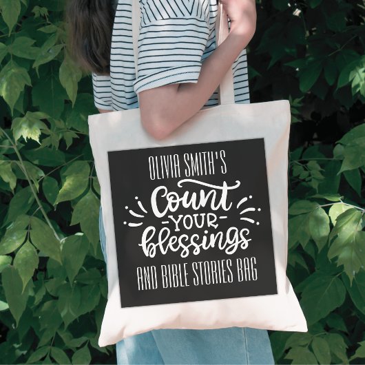 Tel je zegeningen Kind naam VBS kerktas Tote Bag