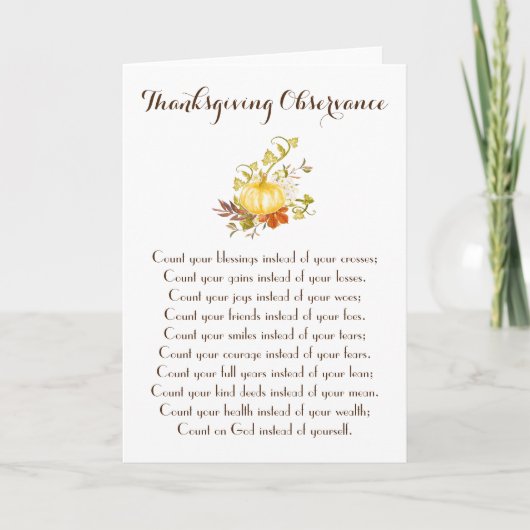 Tel je zegeningen Thanksgiving gedicht Feestdagen Kaart (Voorkant)