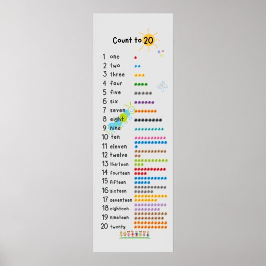 Tel tot 20 Wiskunde Muurdecoratie Kindergarten Gri Poster (Voorkant)