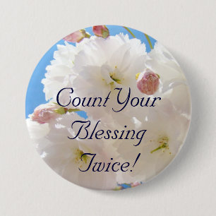 Tel Uw Zegeningen Tweemaal knoppen Lente Bloesems Ronde Button 7,6 Cm