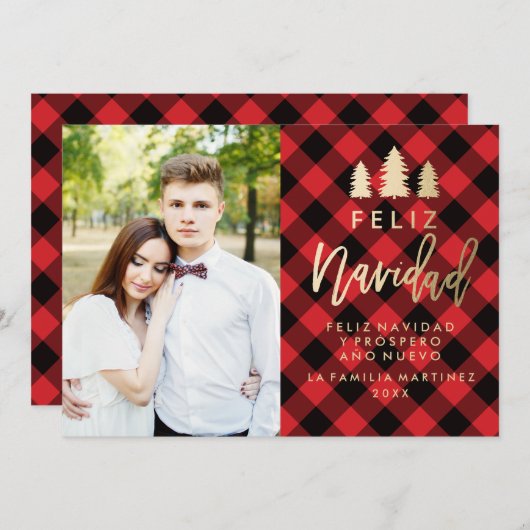 Tela Escocesa Roja Feliz Navidad Feestdagenkaart (Voorkant / Achterkant)