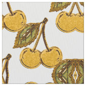 Tela Golden Metallic Cherries Geometric Pattern Stof (Close Up)