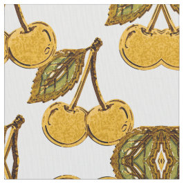 Tela Golden Metallic Cherries Geometric Pattern Stof