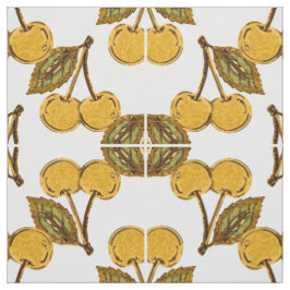 Tela Golden Metallic Cherries Geometric Pattern Stof