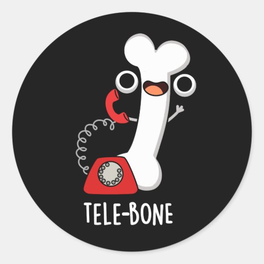 Tele-bone Grappig Bone Telefoon Pun Donker BG Ronde Sticker (Voorkant)