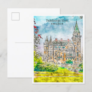 Teleborgs Slott Zweden vintage reizen waterverf Briefkaart
